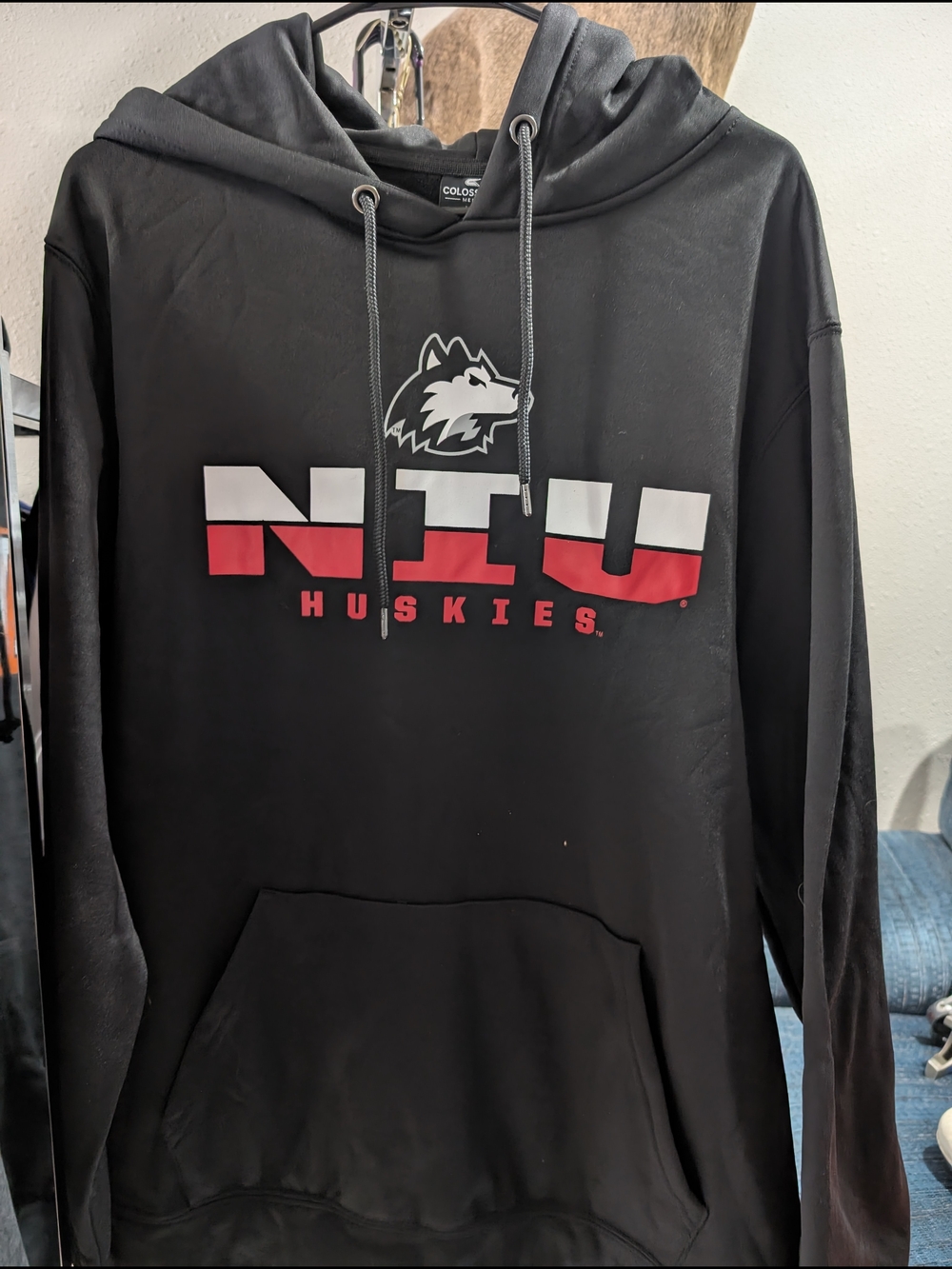 NIU Huskies Black Hoodie with Red & White Logo